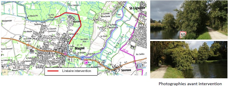 Travaux sur le halage entre le pont-levis de Magn&eacute; et l'&eacute;cluse de Marais Pin