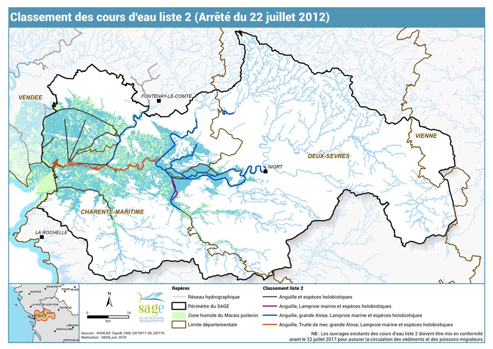 Classement des cours d'eau liste 2 (Arrêté du 22 juillet 2012)